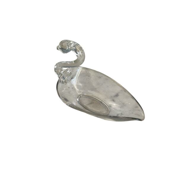 Vintage Swan Tiffin Duncan Miller 1950s Clear Glass Soap Dish Candy Bowl Beach - Picture 10 of 16